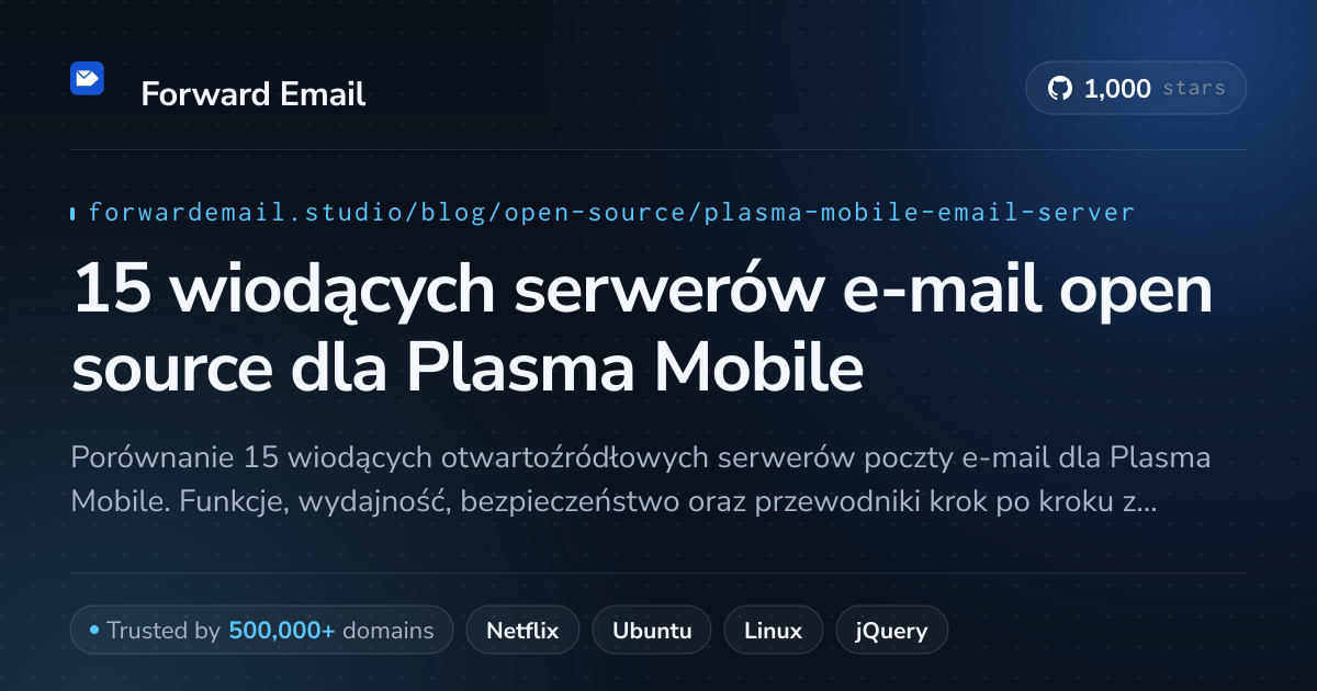 15 wiodących serwerów e-mail open source dla Plasma Mobile 2026