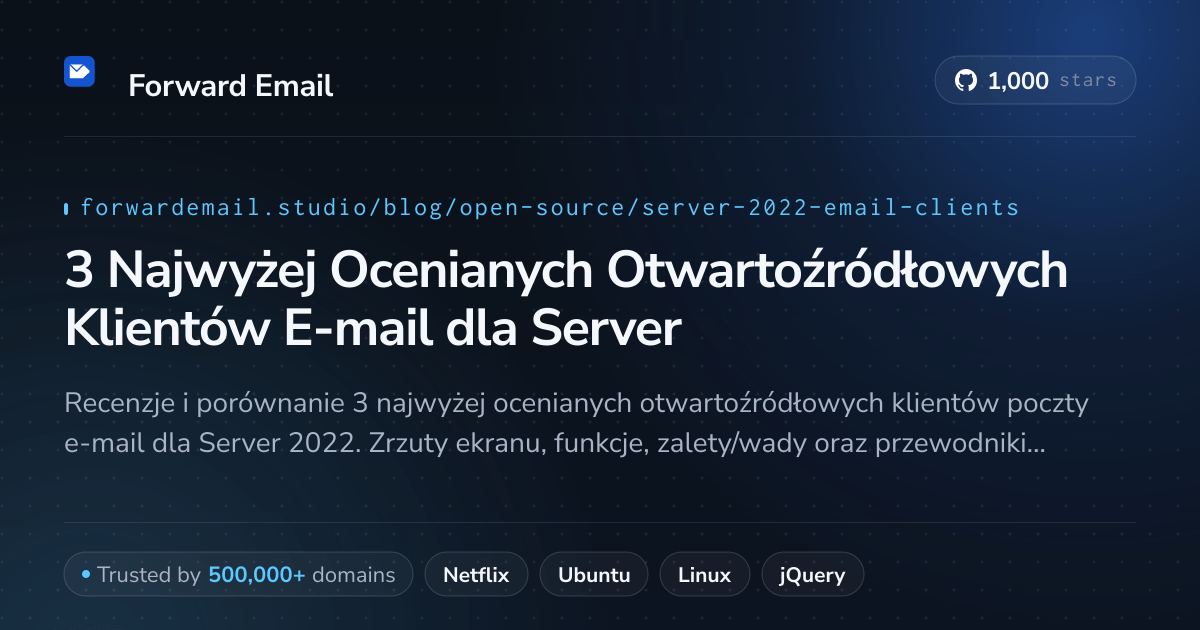 3 Najwyżej Ocenianych Otwartoźródłowych Klientów E-mail dla Server 2022 2026