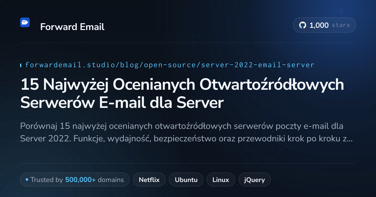 15 Najwyżej Ocenianych Otwartoźródłowych Serwerów E-mail dla Server 2022 2026
