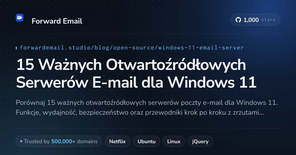 15 Ważnych Otwartoźródłowych Serwerów E-mail dla Windows 11 2026