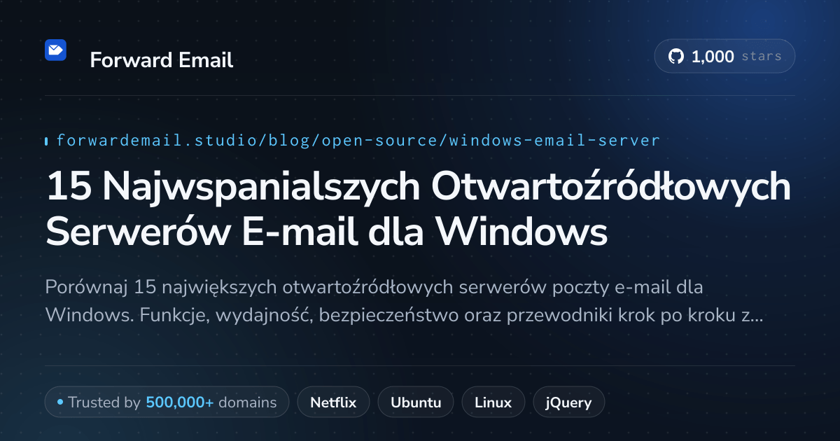 15 Najwspanialszych Otwartoźródłowych Serwerów E-mail dla Windows 2026