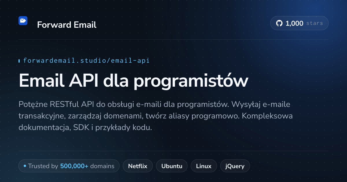 Email API dla programistów - RESTful API z Webhookami i SMTP 2026