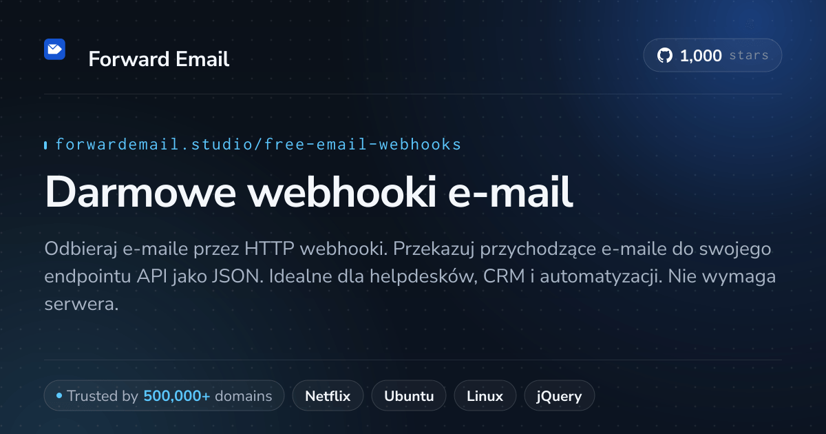 Darmowe webhooki e-mail - HTTP callbacki dla przychodzących e-maili 2026
