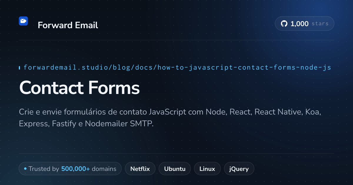 Formulários de contato JavaScript Node.js