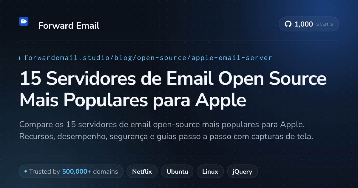 15 Servidores de Email Open Source Mais Populares para Apple 2026
