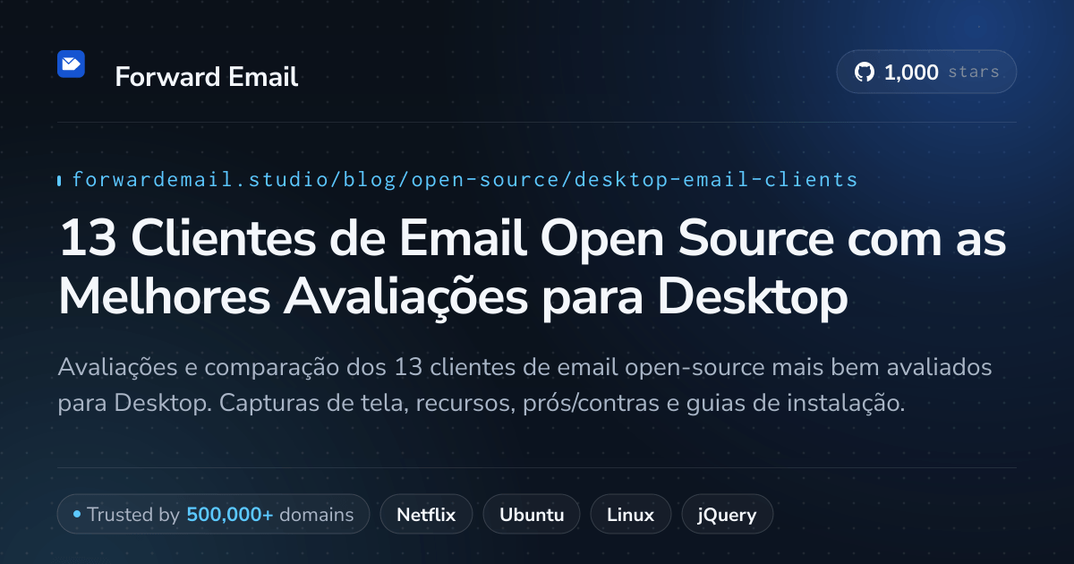 13 Clientes de Email Open Source com as Melhores Avaliações para Desktop 2026