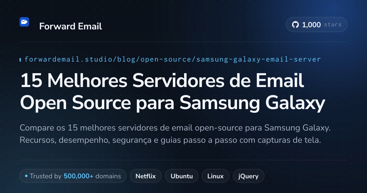 15 Melhores Servidores de Email Open Source para Samsung Galaxy 2026