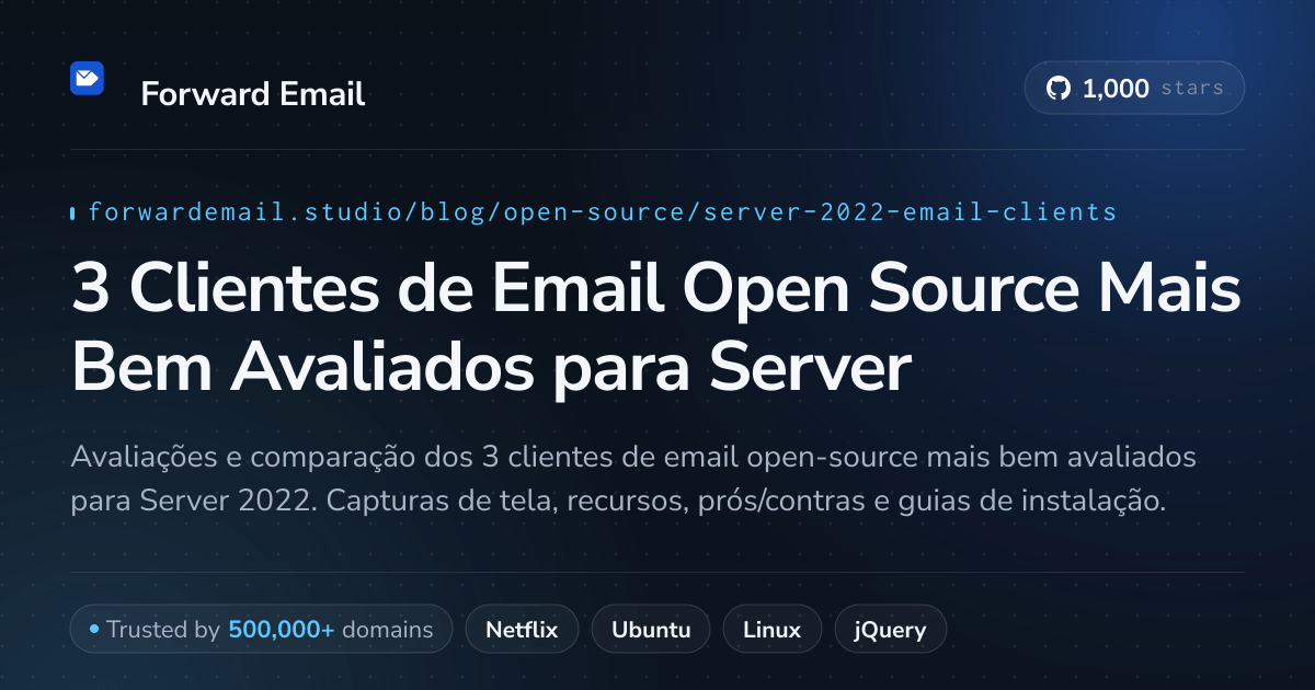 3 Clientes de Email Open Source Mais Bem Avaliados para Server 2022 2026