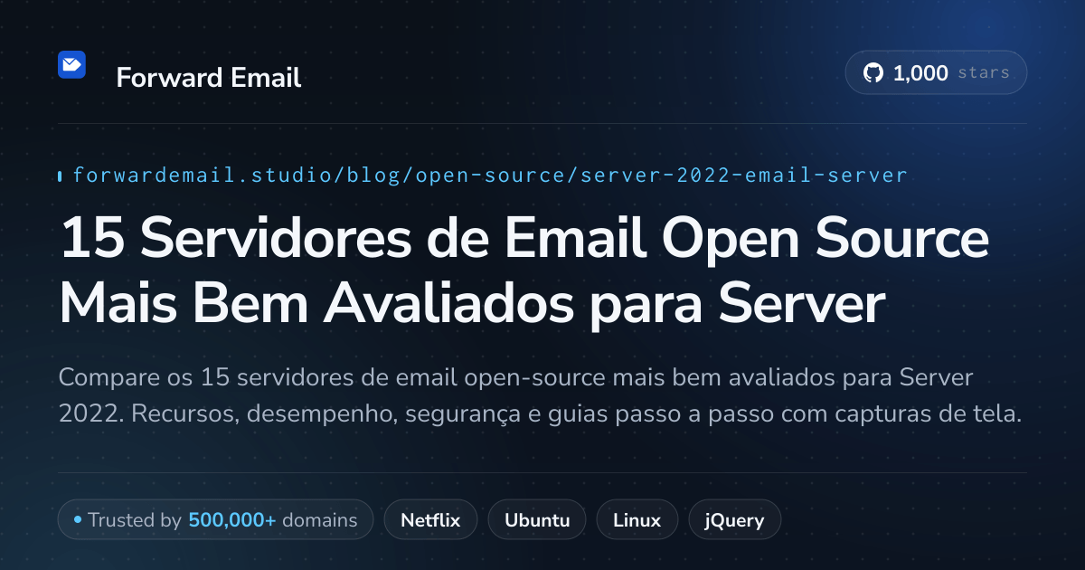 15 Servidores de Email Open Source Mais Bem Avaliados para Server 2022 2026