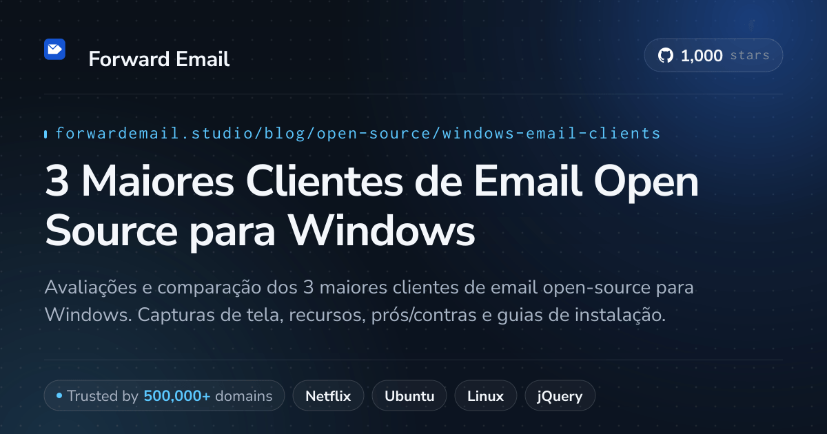 3 Maiores Clientes de Email Open Source para Windows 2026