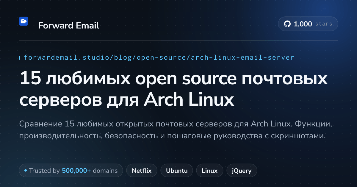 15 любимых open source почтовых серверов для Arch Linux 2026