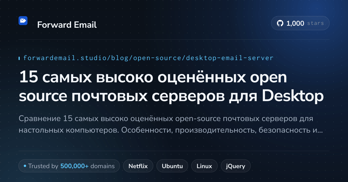 15 самых высоко оценённых open source почтовых серверов для Desktop 2026