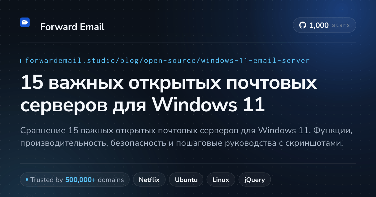 15 важных открытых почтовых серверов для Windows 11 2026