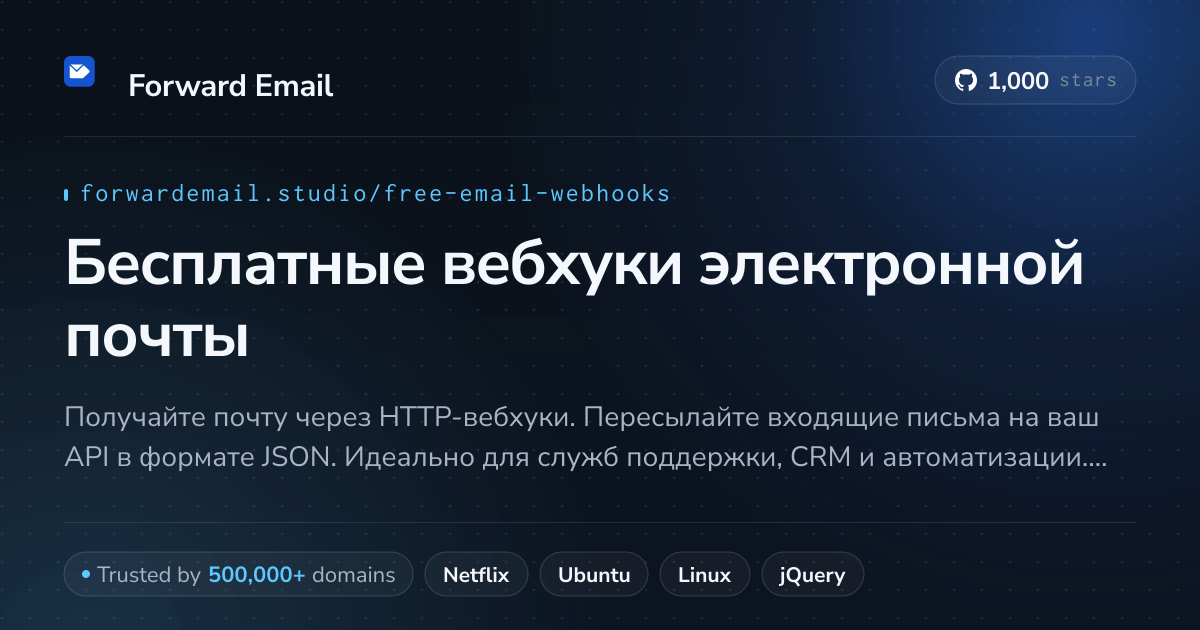 Бесплатные вебхуки электронной почты - HTTP-обратные вызовы для входящей почты 2026