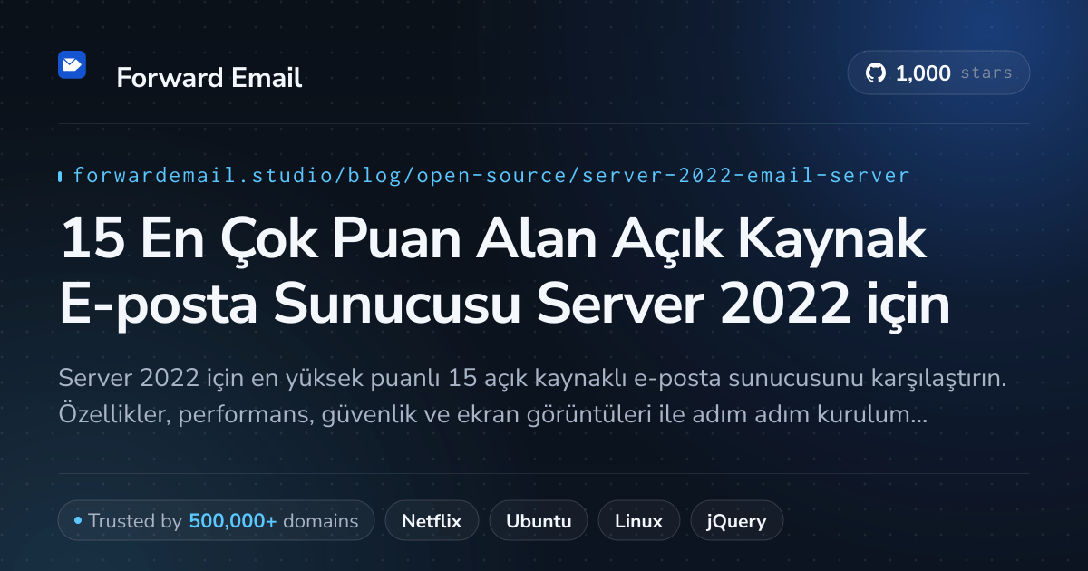 15 En Çok Puan Alan Açık Kaynak E-posta Sunucusu Server 2022 2026 için