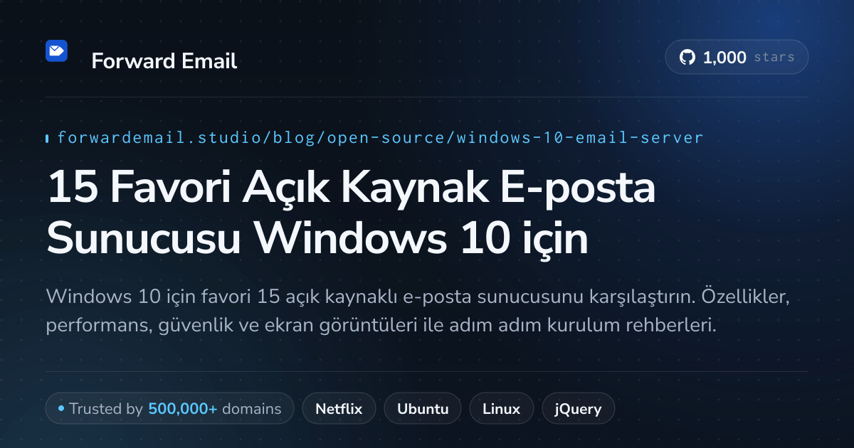 15 Favori Açık Kaynak E-posta Sunucusu Windows 10 2026 için