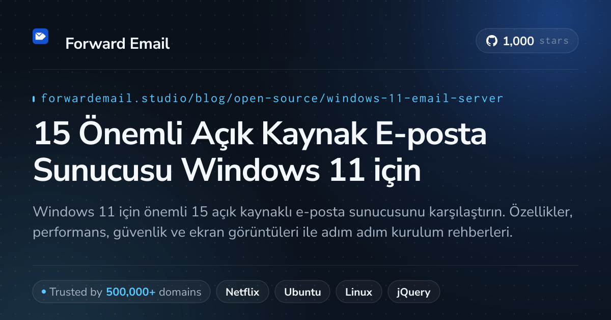 15 Önemli Açık Kaynak E-posta Sunucusu Windows 11 2026 için