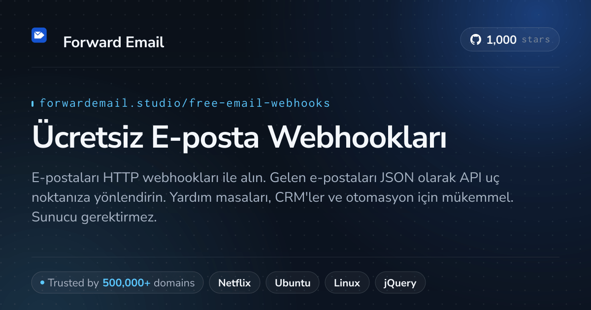 Ücretsiz E-posta Webhookları - Gelen E-posta için HTTP Geri Çağrıları 2026