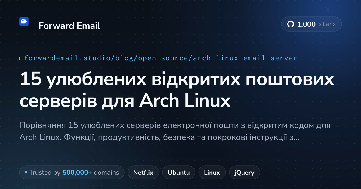 15 улюблених відкритих поштових серверів для Arch Linux 2026