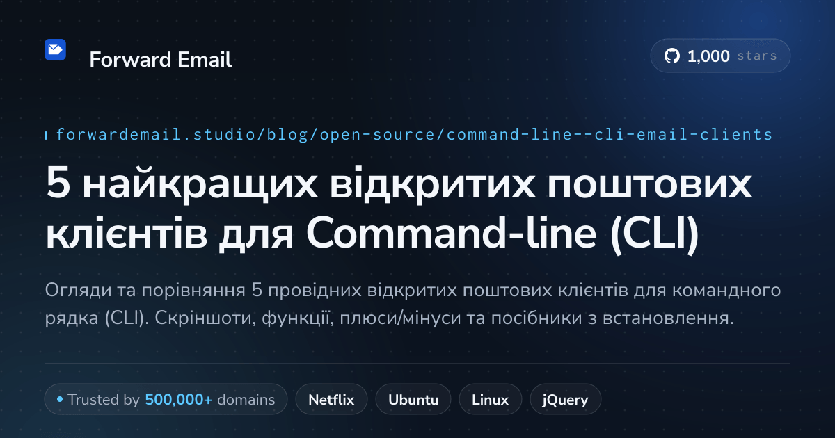 5 найкращих відкритих поштових клієнтів для Command-line (CLI) 2026