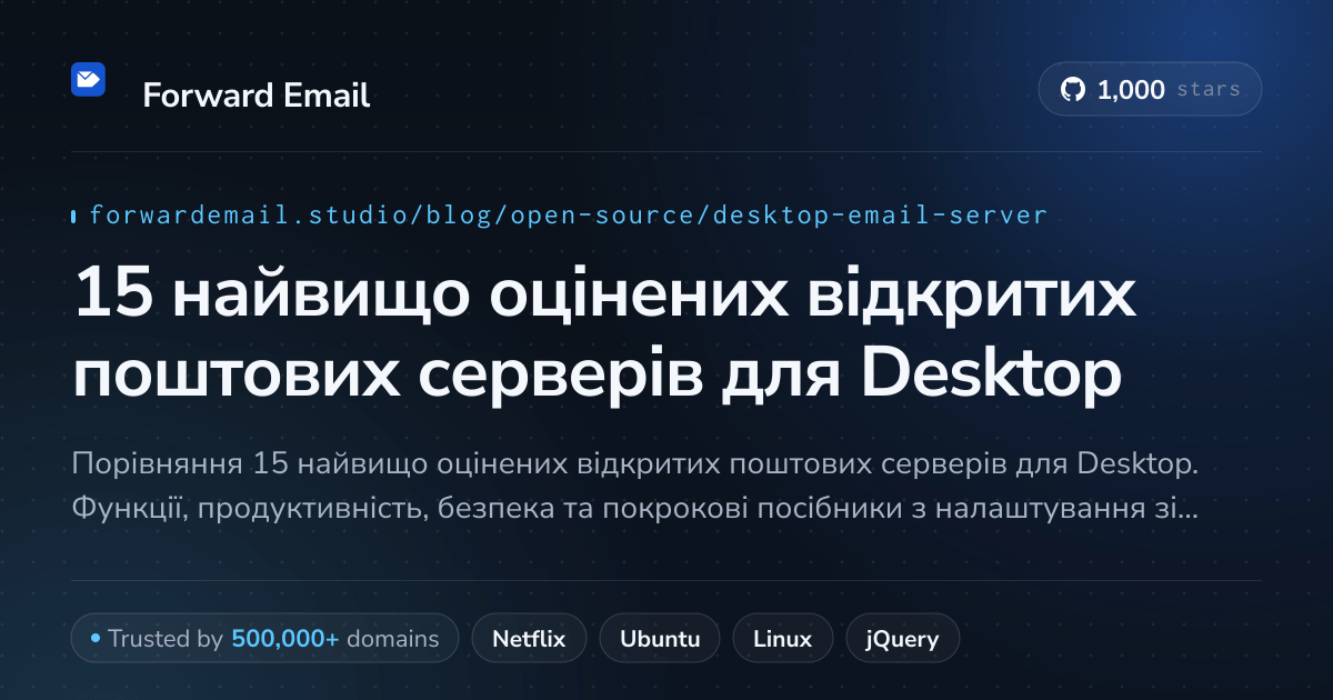 15 найвищо оцінених відкритих поштових серверів для Desktop 2026