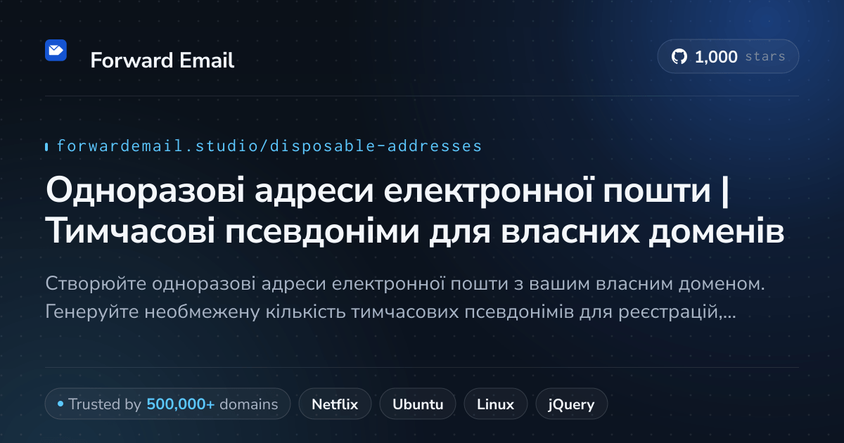 Одноразові адреси електронної пошти | Тимчасові псевдоніми для власних доменів
