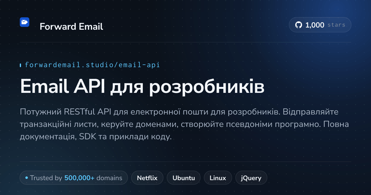 Email API для розробників - RESTful API з вебхуками та SMTP 2026