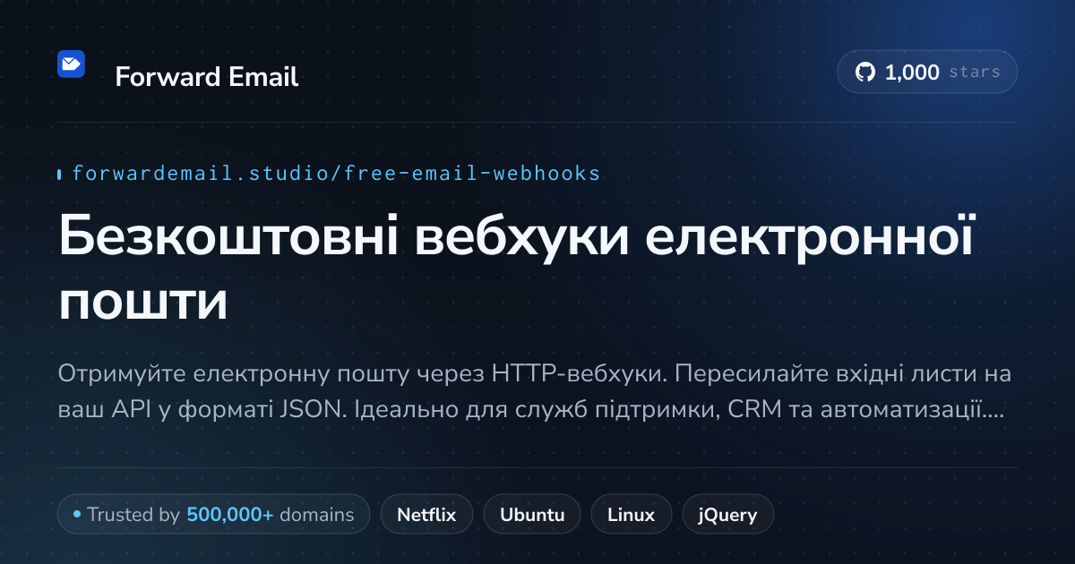 Безкоштовні вебхуки електронної пошти - HTTP-зворотні виклики для вхідної пошти 2026