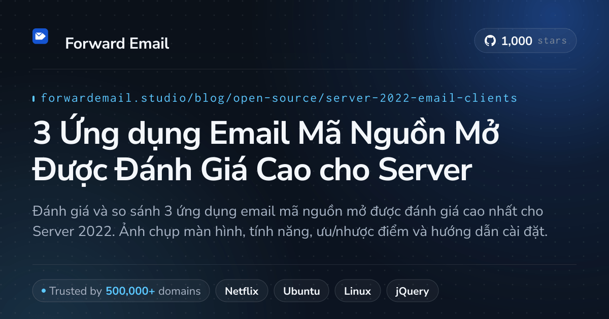 3 Ứng dụng Email Mã Nguồn Mở Được Đánh Giá Cao cho Server 2022 2026