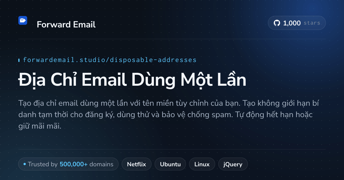 Địa Chỉ Email Dùng Một Lần - Bí Danh Tạm Thời cho Tên Miền Tùy Chỉnh